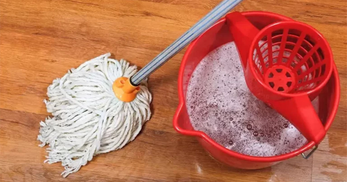 A mop with a bucket of contaminated water