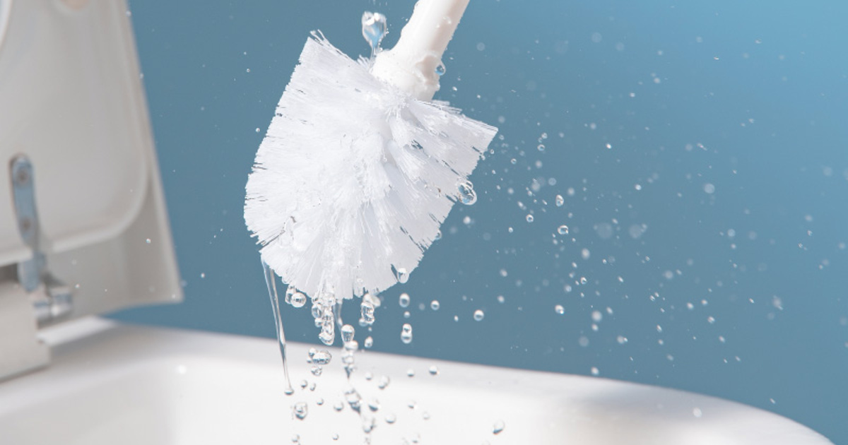 Cleaning a Toilet Brush with clean water